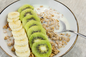 Healthy breakfast.  Plate with granola and fresh fruit. healthy eating style.