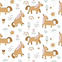 Pattern with cute unicorn. Vector illustrations