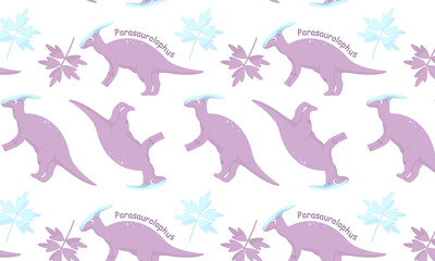 Cute seamless pattern with Parasaurolophus dinosaur