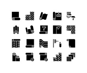 Wallpaper flat line icons set. Paperhanging and wall paper rolls concept line symbols.Simple flat vector illustration for web site or mobile app