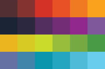 Color abstract geometric composition background from thick paper sheets, cardboard. Red, Yellow, Blue, Green, Violet, Brown, Orange, and Black.