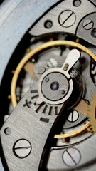 Clockwork. Macro shot of clock mechanism. Gears. Artistic blur