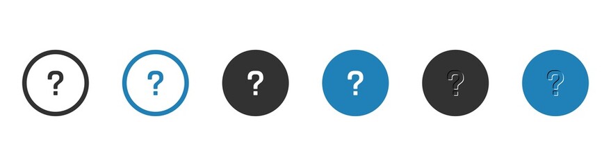 Question mark sign icon. Help symbol. FAQ sign. Round circle buttons with frame. Vector illustration.