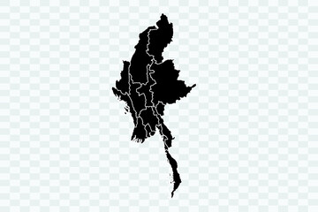Myanmar Map black Color on White Background quality files Png