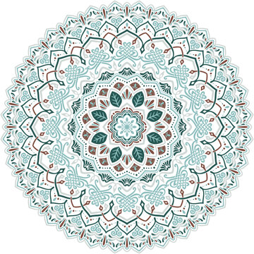 マンダラアート(涼しげ、吉祥結び、植物モチーフ、幾何学模様)