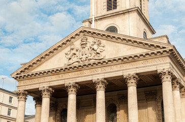 View of the Church of St Martin in the Fields in the Trafalgar Square in central London, United Kingdom