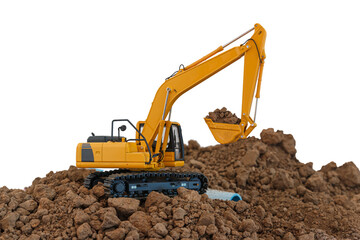 Crawler Excavator is digging in the construction site pipeline work on isolated white background.