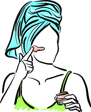 skin care concept woman applying skin cream vector illustration