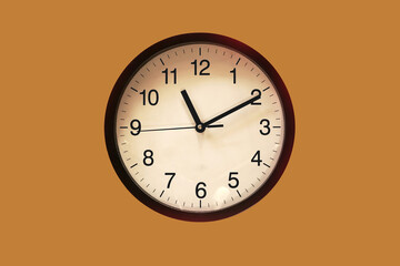 old black and white analog clock brown background at Eleven o'clock ten minutes