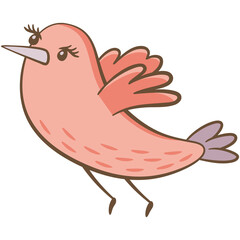 Little pink bird flying. Cute illustration of little pink bird flying on white background. Vector illustration in hand drawn style.