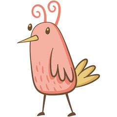 Nice little pink bird. Cute illustration of little bird on white background. Vector illustration in hand drawn style.