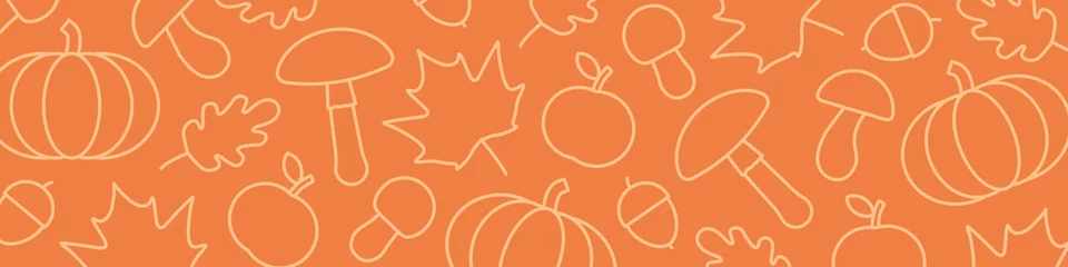 Poster autumn banner with mushrooms, pumpkins, apples, acornes and leaves- vector illustration © chrupka