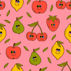 seamless pattern with  funny fruits and berriesc