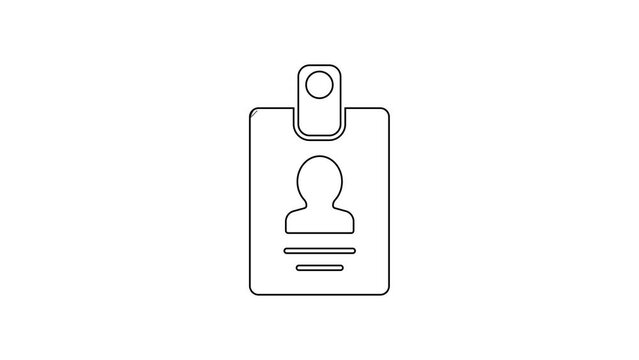 Black line Identification badge icon isolated on white background. It can be used for presentation, identity of the company, advertising. 4K Video motion graphic animation