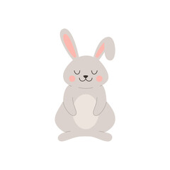 Cute smiling rabbit with closed eyes flat style, vector illustration