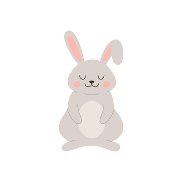 Cute smiling rabbit with closed eyes flat style, vector illustration