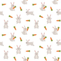 Seamless textile pattern with rabbit or bunny flat vector illustration.