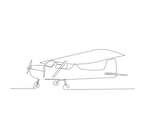 Continuous line drawing of airplane. Single one line art concept of old or retro plane.