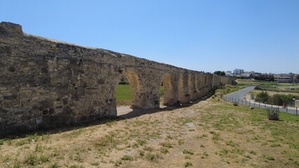 Kamares aqueduct in cyprus in sunny day
