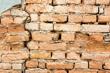 Grunge old and crack red color brick pattern wall textured background.
