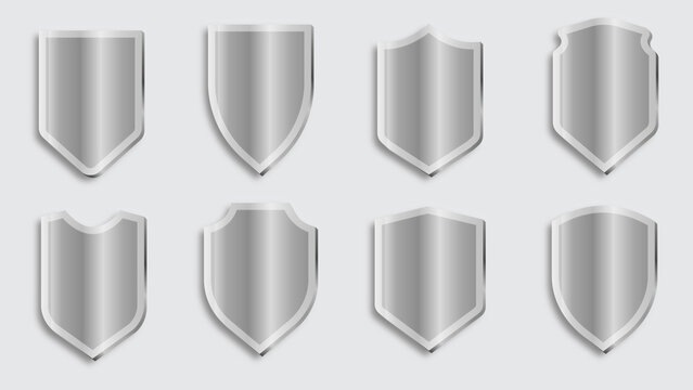 Set Of Shield Icons With Silver Effect