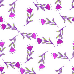 Fototapeta na wymiar Cute flower seamless pattern in stylized folk style. Hand drawn elegant botanical background.