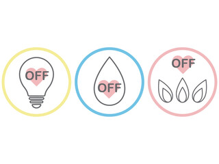 エネルギー資源削減の省エネアイコンイラストセット