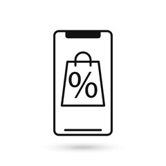 Mobile phone flat design with Shopping Bag with Percent Sign