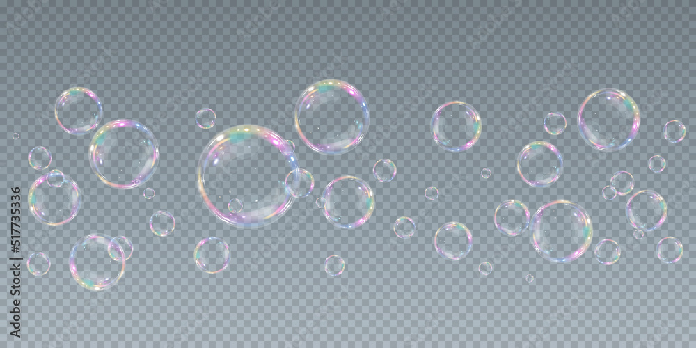 Wall mural bubble png. set of realistic soap bubbles. bubbles are located on a transparent background. vector f
