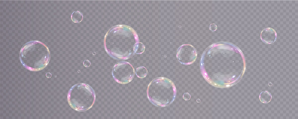 Bubble PNG. Set of realistic soap bubbles. Bubbles are located on a transparent background. Vector flying soap bubbles. Water glass bubble realistic png	
