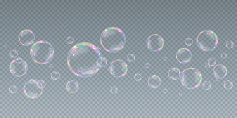 Bubble PNG. Set of realistic soap bubbles. Bubbles are located on a transparent background. Vector flying soap bubbles. Water glass bubble realistic png	
 - obrazy, fototapety, plakaty