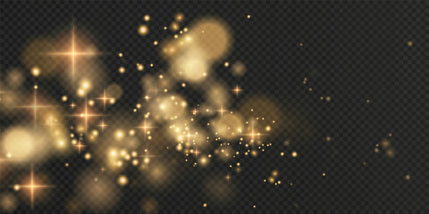 Christmas background. Powder PNG. Magic shining gold dust. Fine, shiny dust bokeh particles fall off slightly. Fantastic shimmer effect.	
