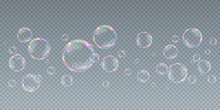 Bubble PNG. Set of realistic soap bubbles. Bubbles are located on a transparent background. Vector flying soap bubbles. Water glass bubble realistic png	

