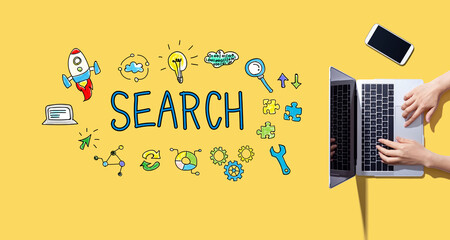 Search with person working with laptop