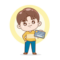 character cartoon holding credit card , shopping with credit card, financial and money concept, flat illustration