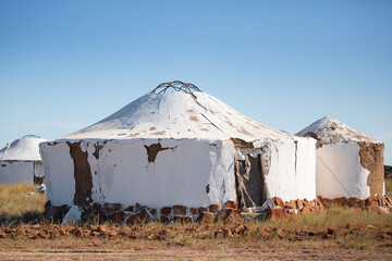 Yurts. Clay ancient yurts of an abandoned settlement of the Turkic peoples. National ancient house...