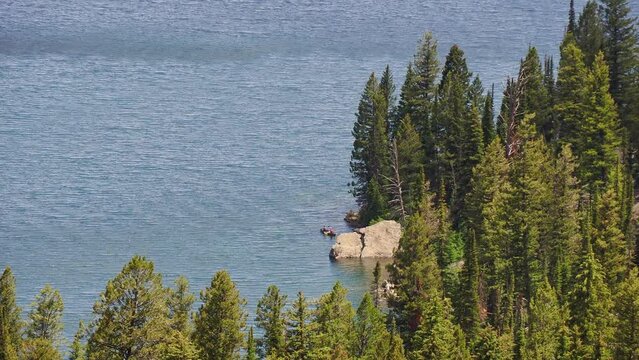 High angle view of the Jenny lake landscape of the Grand Teton National Park