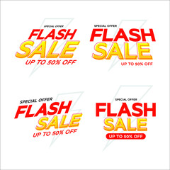 Flash Sale promotion set. Special offer with thunder for business, discount shopping, sale promotion and advertising. Vector illustration.
