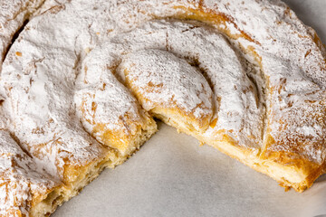 Typical dessert from Mallorca, Spain, called ensaimada based on flour, eggs, butter, sugar and some variety with angel hair
