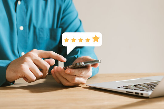 User give rating to service experience on online application, Customer review satisfaction feedback survey concept, Customer can evaluate quality of service leading to reputation ranking of business.