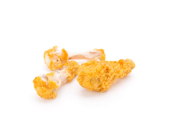 Chicken bones, food scraps, and fried chicken bones cut or isolated on a white background