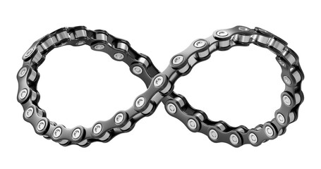 Infinity sign made of a bike chain. 3D illustration isolated on white background.