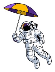 Obraz premium Vector astronaut illustration with an umbrella. Isolated on white background.