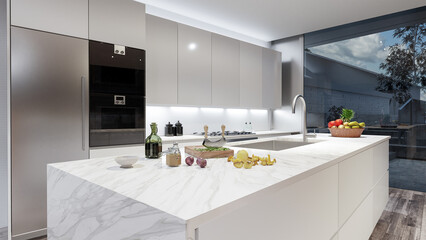 Fototapeta na wymiar Modern kitchen interior design with kitchens countertop