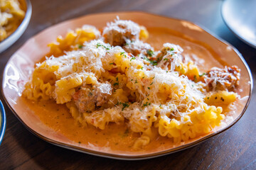 Italian food, Pink sauce vodka.