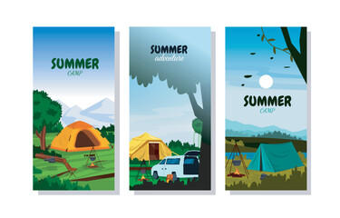 Summer Time Camping Tent Nature Holiday Card Template