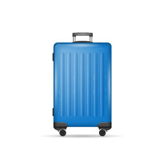 Realistic luggage bag isolated on white background. Large suitcase with metal handle and wheels