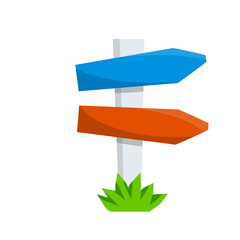 Path pointer with red and blue plate. Cartoon flat illustration. Direction way.