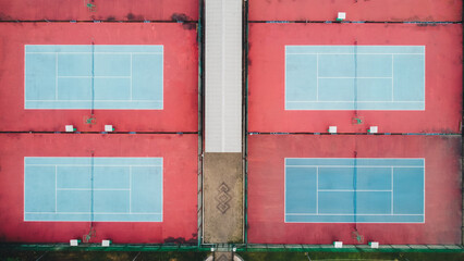 Four tennis courts from top views
