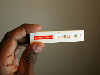 covid-19 test kit in hand - negative